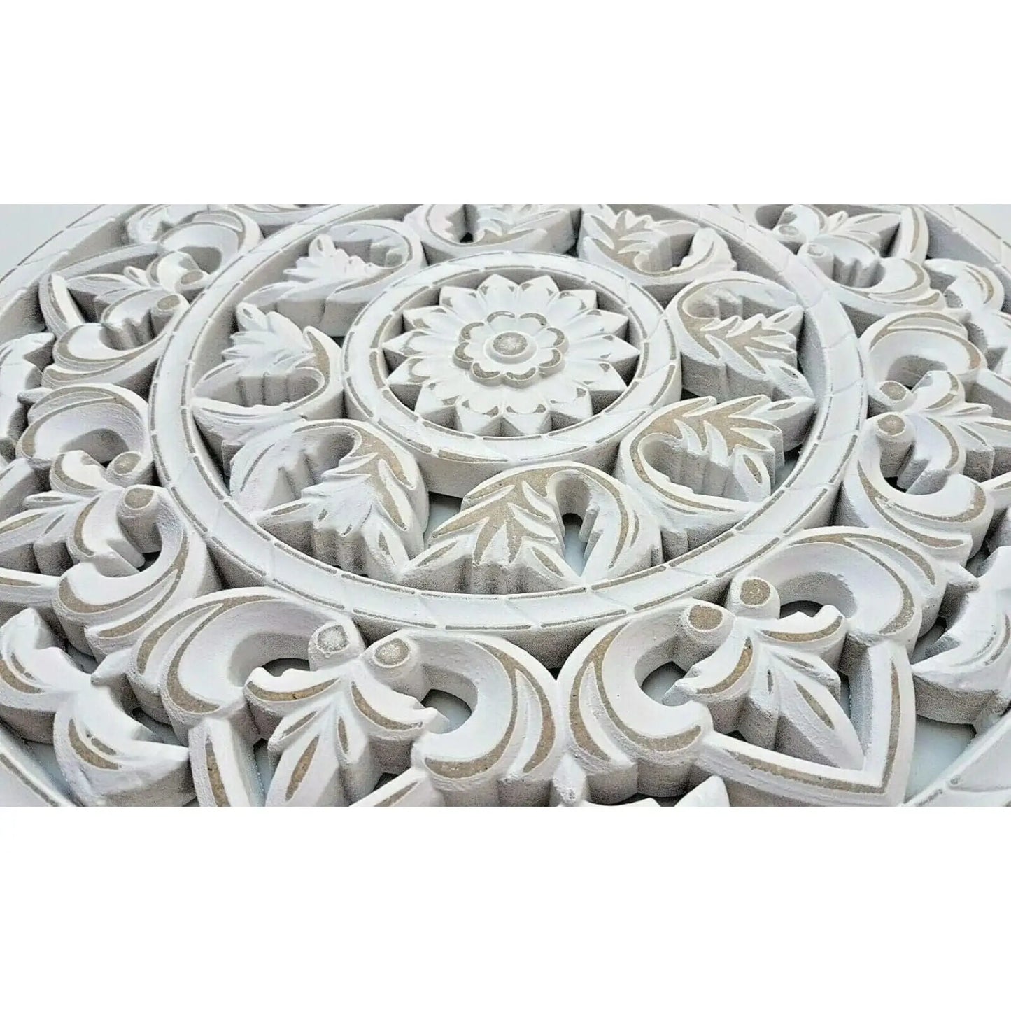 Holzbild Wand Wandbild Holz weiß Ornament Wandornament Wanddeko 35 cm shabby