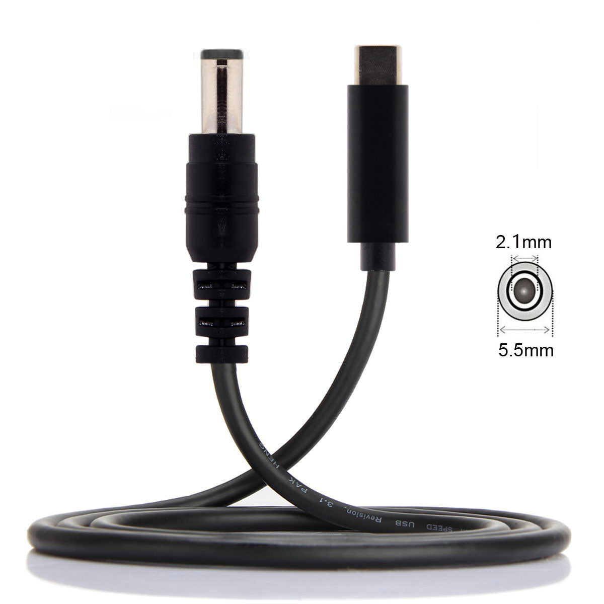 SYSTEM-S USB 3.1 Kabel 145 cm Typ C Stecker zu DC 20 V 5,5 x 1,1 mm Stecker