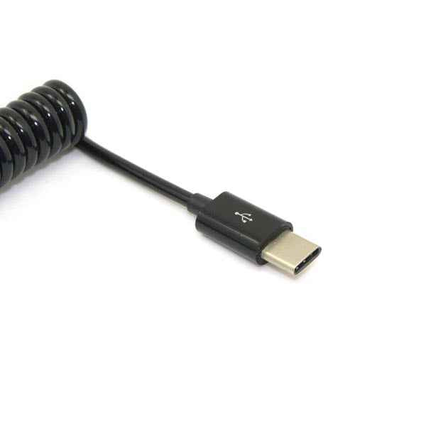 SYSTEM-S USB Type C 3.1 zu USB 2.0 Spiralkabel Datenkabel Ladekabel Kabel 100-200 cm schwarz - DREIKS