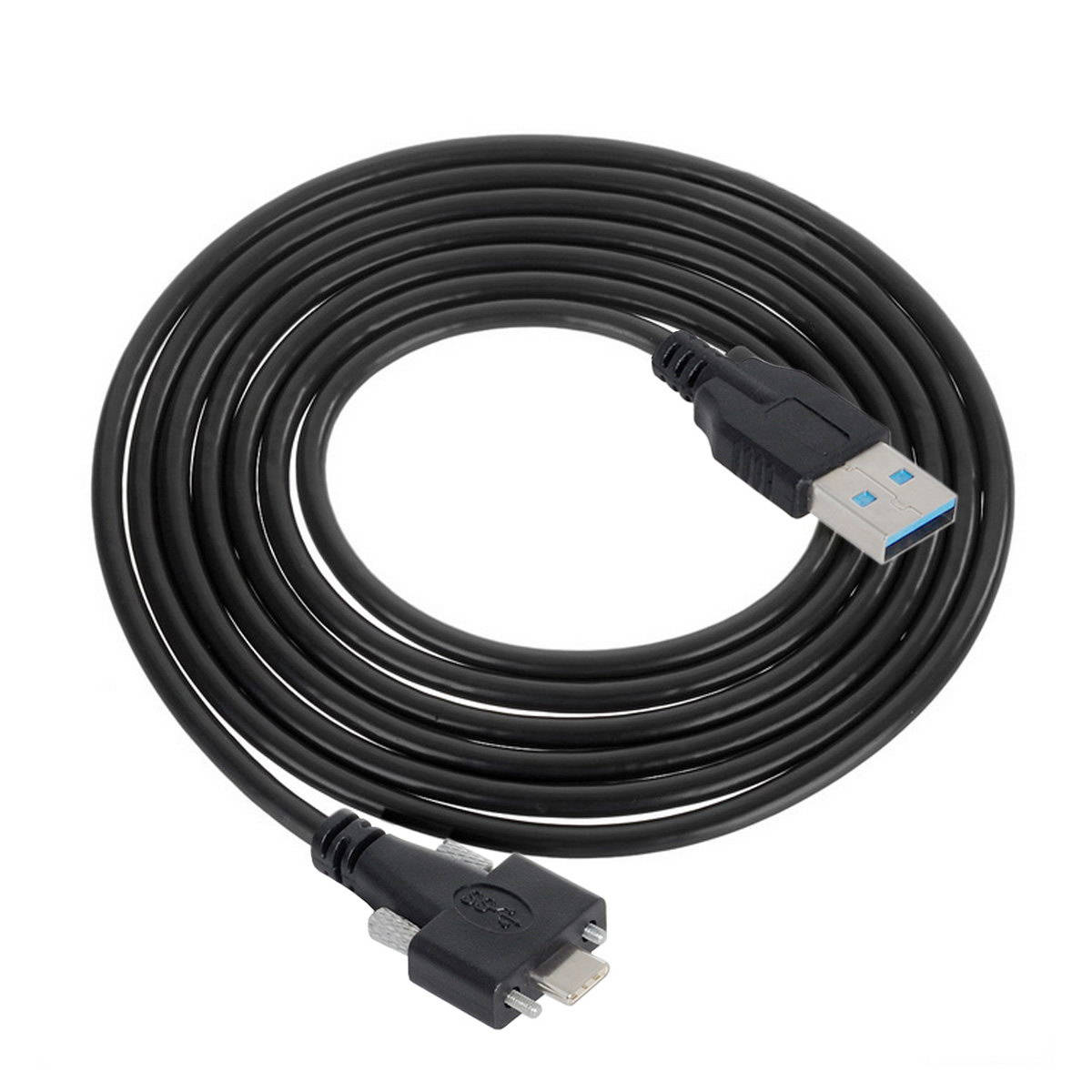 SYSTEM-S USB 3.1 Kabel 5 m Typ C Stecker zu 3.0 Typ A Stecker Schraube in Schwarz