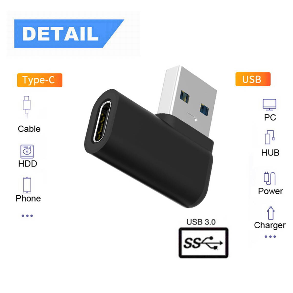 SYSTEM-S USB 3.1 Adapter Typ C Buchse zu 3.0 Typ A Stecker Winkel Kabel in Schwarz