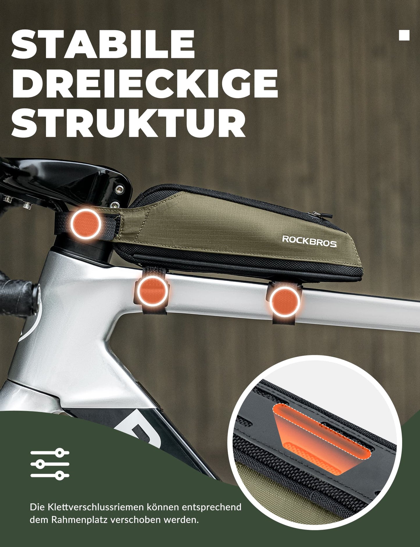 Fahrradtasche Reflektierende Oberrohrtasche Dunkelgrün 0.65L