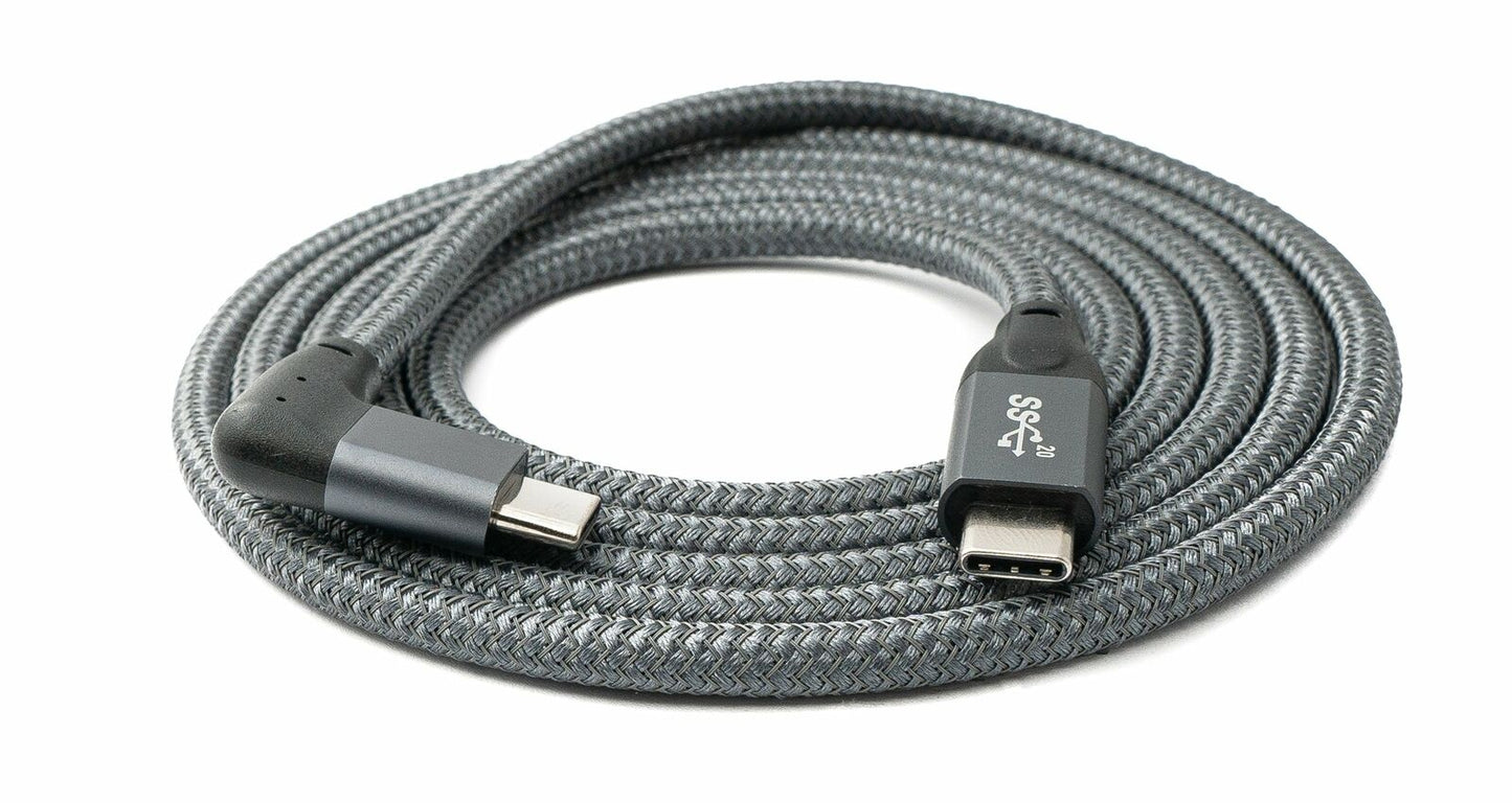 System-S USB 3.1 Gen 2 100W Kabel 100 cm Typ C Stecker zu Stecker Winkel geflochten