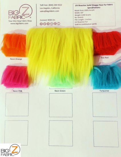 Solid Shaggy Fake Fur - Farbkarte UV Shaggy