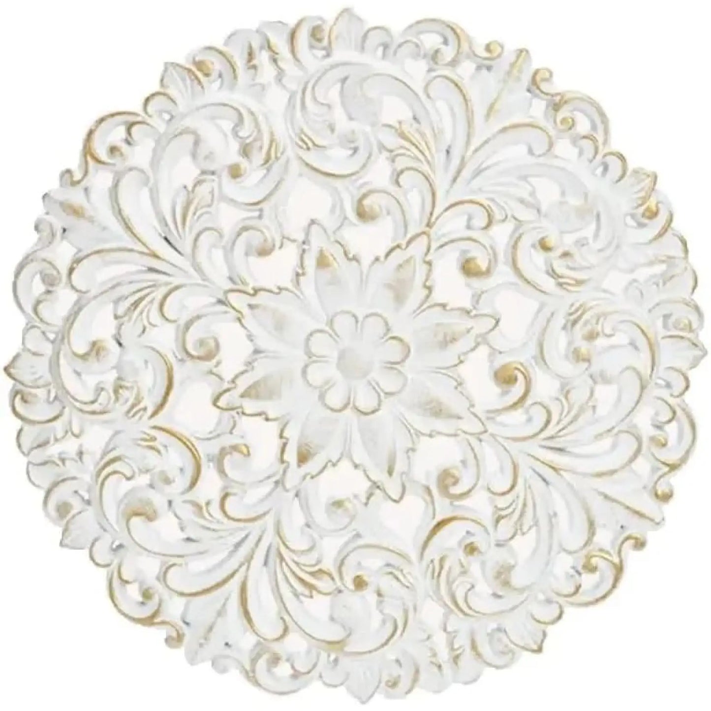 Wandbild Holzbild Ornament weiß gold 39 cm Landhaus Mandala shabby