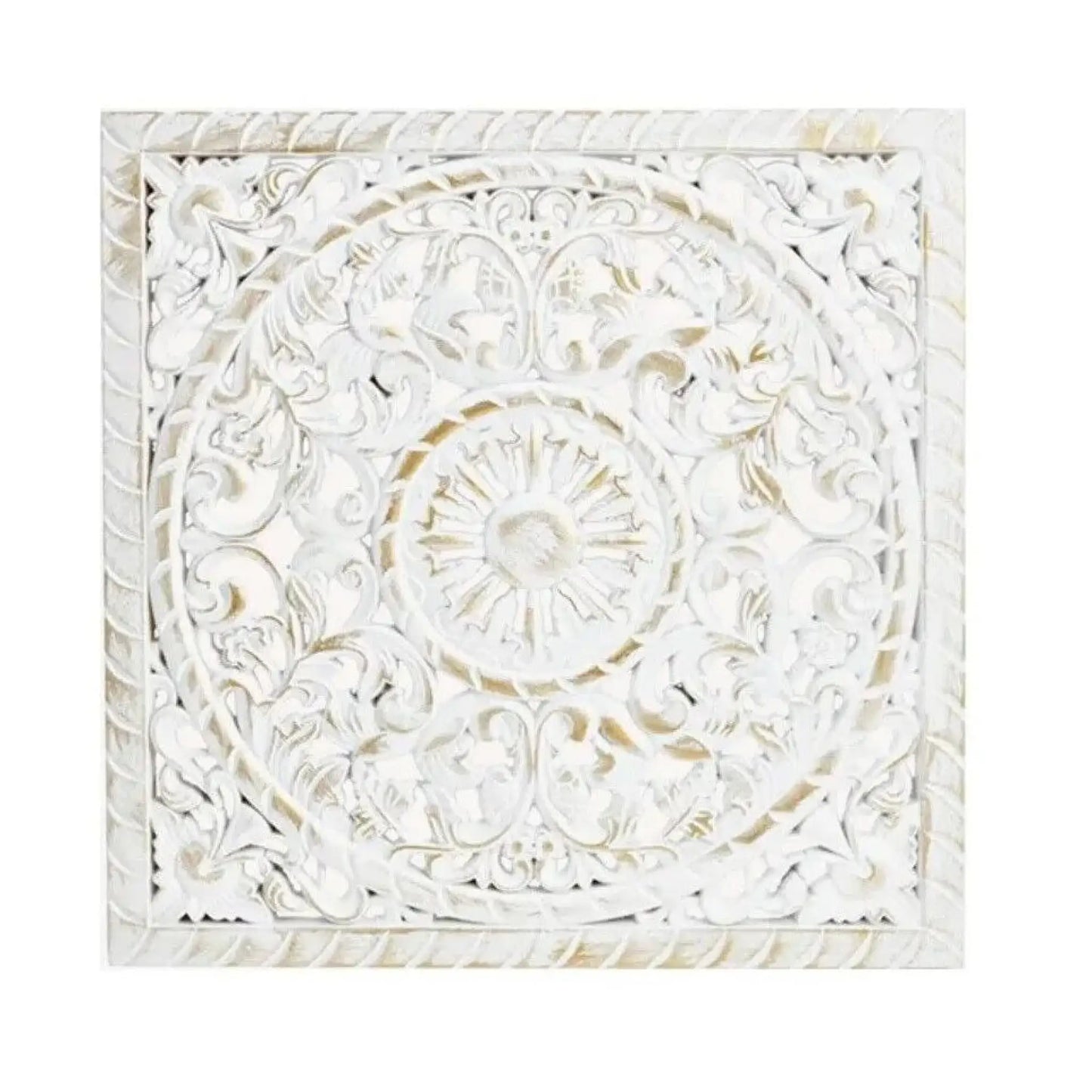 Wandbild Holzbild Ornament weiß gold 40x40 cm Landhaus Mandala shabby