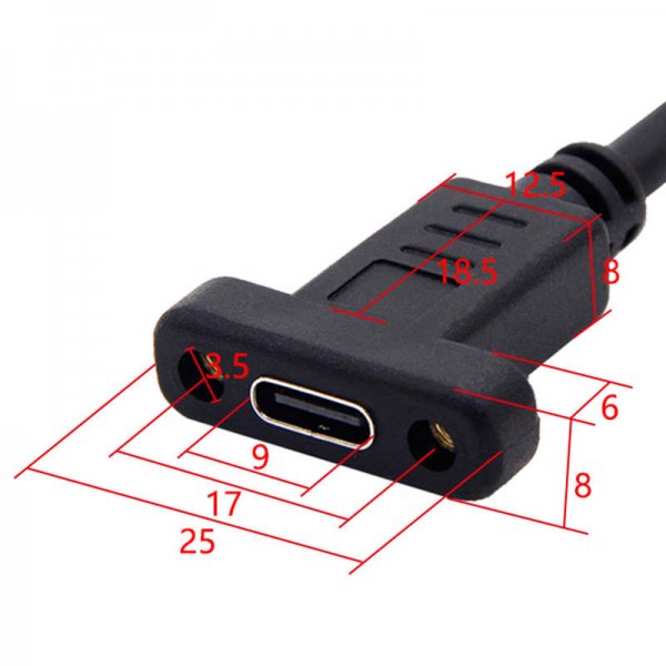 SYSTEM-S USB 3.1 Kabel 50 cm Typ C Stecker zu Buchse Schraube Winkel in Schwarz