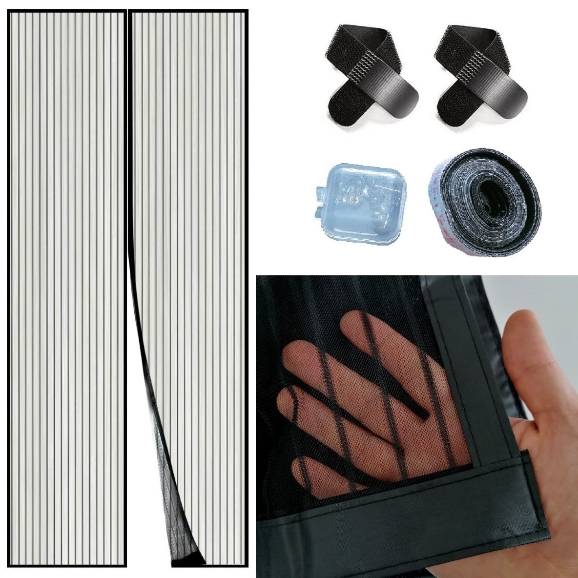 Magnetic Fly Screen for Doors Insect Protection Net Polyester Black