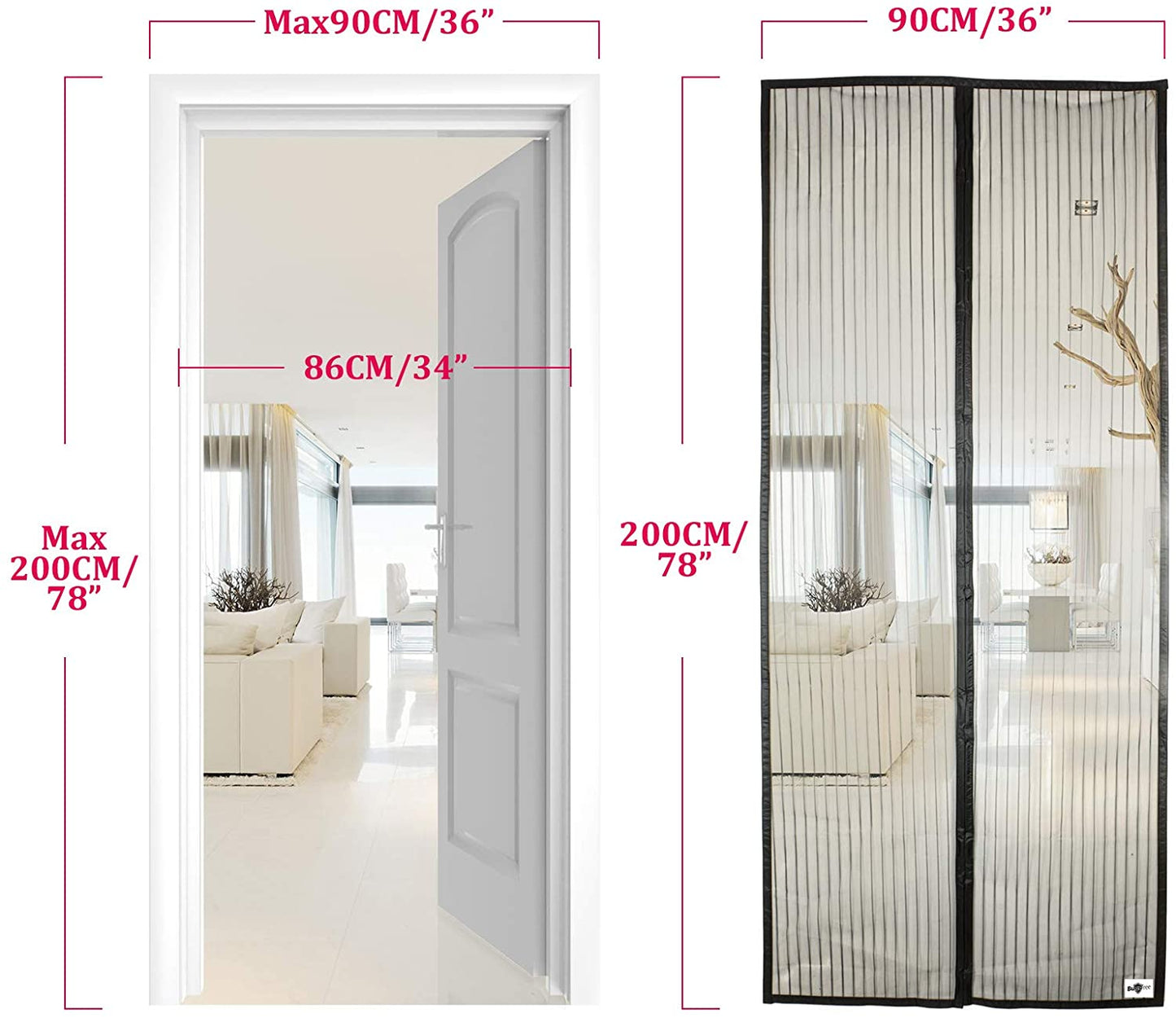 Magnetic Fly Screen for Doors Insect Protection Net Polyester Black