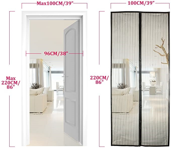 Magnetic Fly Screen for Doors Insect Protection Net Polyester Black