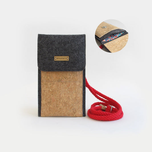 Handytasche zum Umhängen | aus Filz und Bio-Baumwolle | anthrazit - colorful | Modell KEDJA