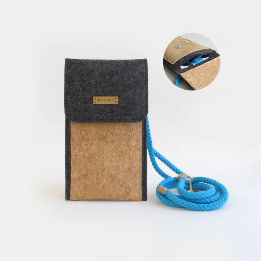 Umhängetasche für Fairphone 6 | aus Filz und Bio-Baumwolle | anthrazit - shapes | Modell KEDJA