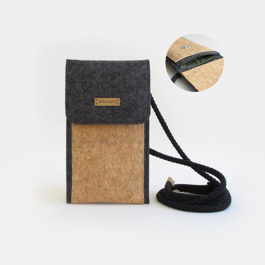 iPhone 16 Pro Max shoulder bag | Felt &amp; cotton | anthracite - stripes | KEDJA