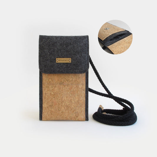 iPhone 16 Pro Max shoulder bag | Felt &amp; cotton | anthracite - tracks | KEDJA