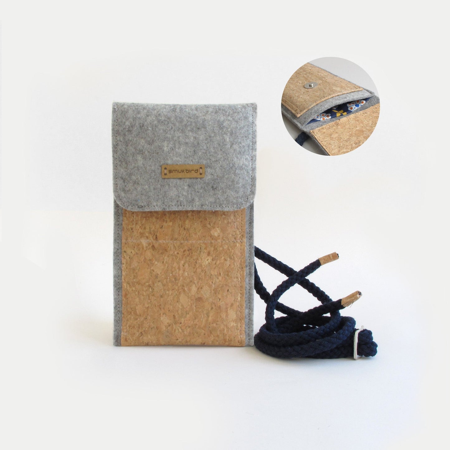 Shoulder bag for Xiaomi Redmi Note 14 | made of felt and organic cotton | light grey - bloom | model KEDJA