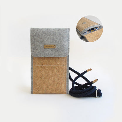 Shoulder bag for iPhone 11 | made of felt and organic cotton | light grey - bloom | model KEDJA