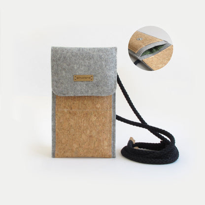 Shoulder bag for iPhone 11 Pro | made of felt and organic cotton | light gray - stripes | model KEDJA