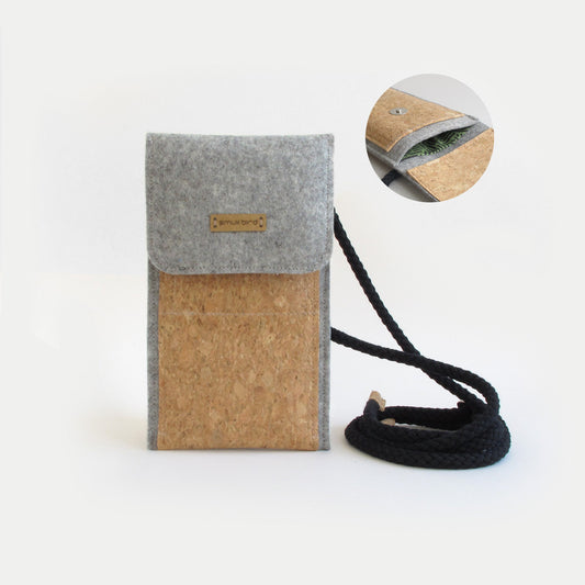 Shoulder bag for Xiaomi Redmi Note 14 | made of felt and organic cotton | light grey - stripes | model KEDJA