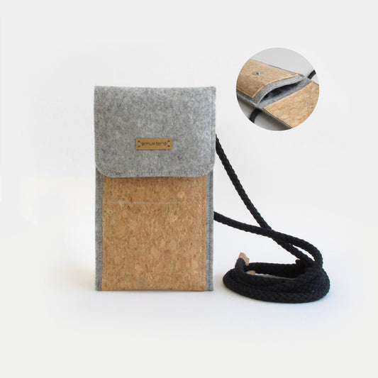 Shoulder bag for Xiaomi Redmi Note 14 | made of felt and organic cotton | light grey - tracks | model KEDJA
