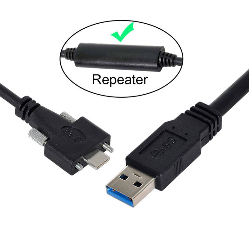 SYSTEM-S USB 3.1 Kabel 8 m Typ C Stecker zu 3.0 Typ A Stecker Schraube in Schwarz