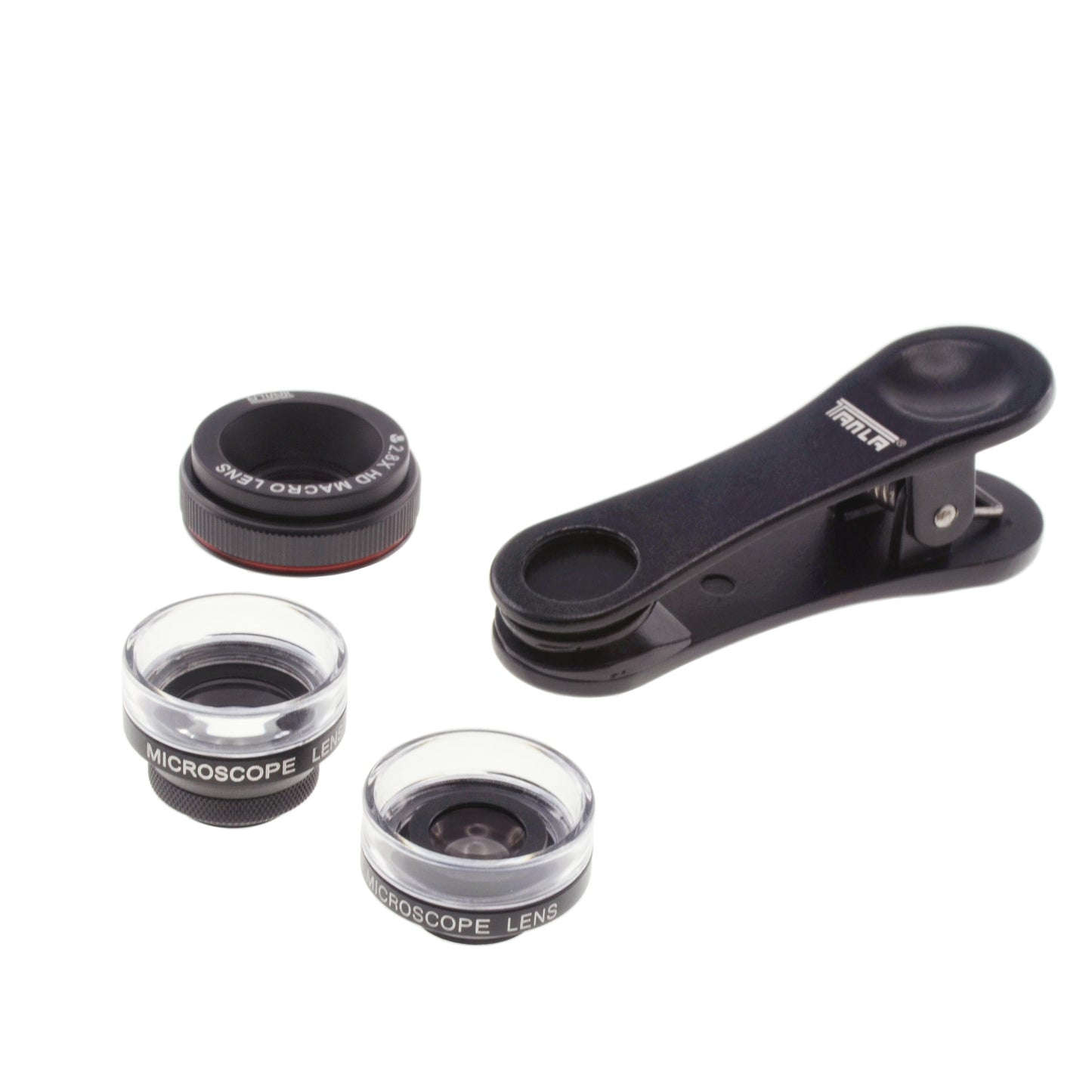 SYSTEM-S Makro Linse 3er Set mit Clip und Schutztasche in Schwarz für Smartphone