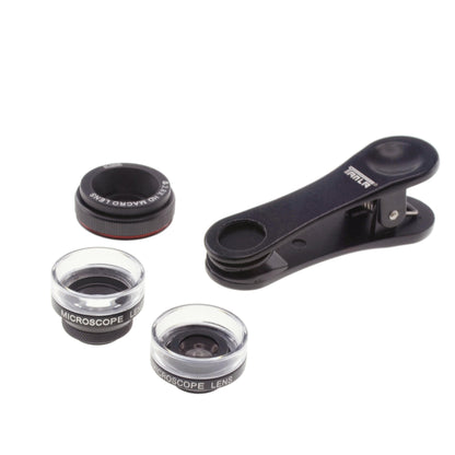 SYSTEM-S Makro Linse 3er Set mit Clip und Schutztasche in Schwarz für Smartphone