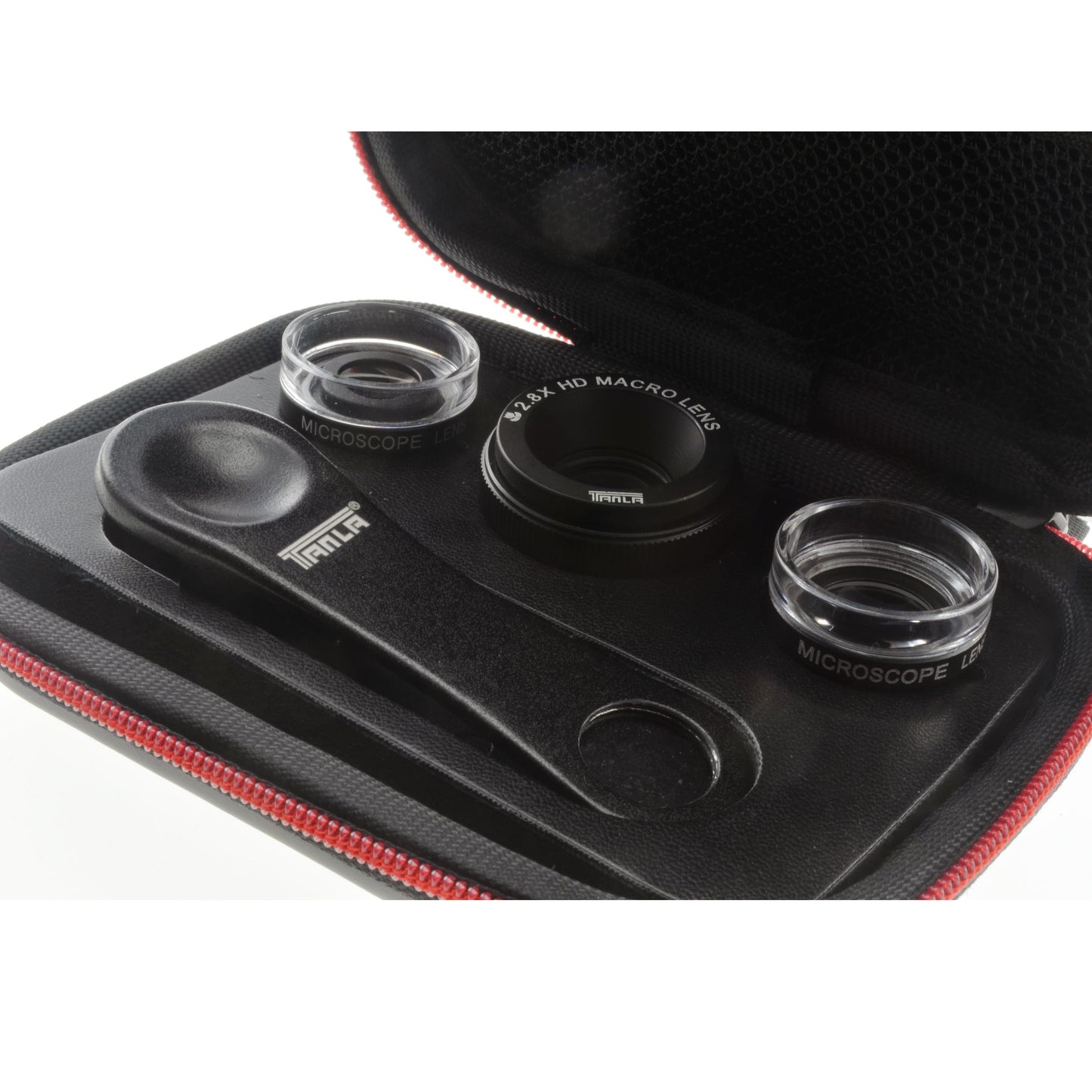 SYSTEM-S Makro Linse 3er Set mit Clip und Schutztasche in Schwarz für Smartphone