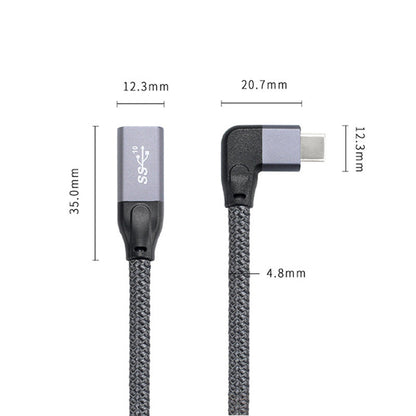 SYSTEM-S USB 3.1 Gen 2 Kabel 100cm Typ C Stecker zu Buchse geflochten Winkel Grau