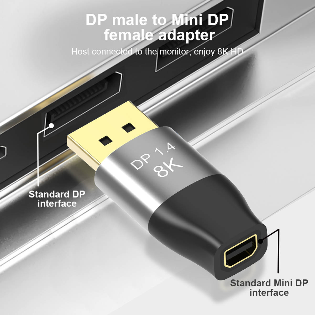 SYSTEM-S Mini Display Port Adapter 1.4 male to Display Port male in black