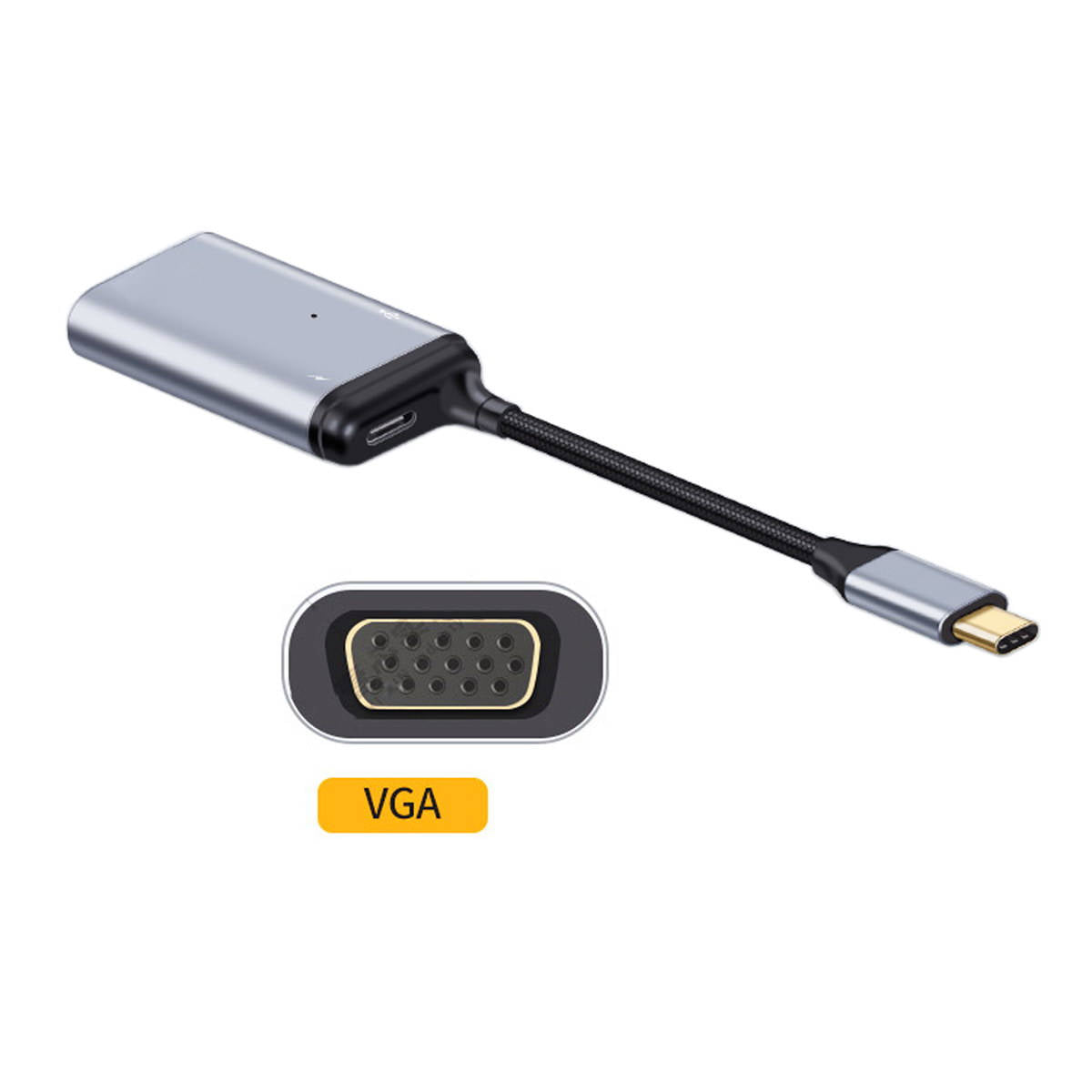 SYSTEM-S 3in1 Adapter VGA DB-15 Buchse & 2x USB 3.1 Typ C Buchse zu Typ C Stecker in Grau