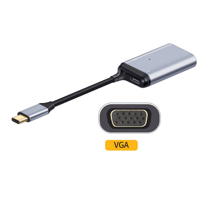 SYSTEM-S 3in1 Adapter VGA DB-15 Buchse & 2x USB 3.1 Typ C Buchse zu Typ C Stecker in Grau