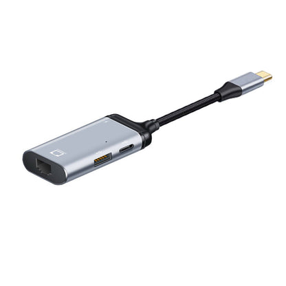 SYSTEM-S 3-in-1 adapter LAN socket &amp; USB 2.0 Type A socket &amp; 2x 3.1 C socket to C plug