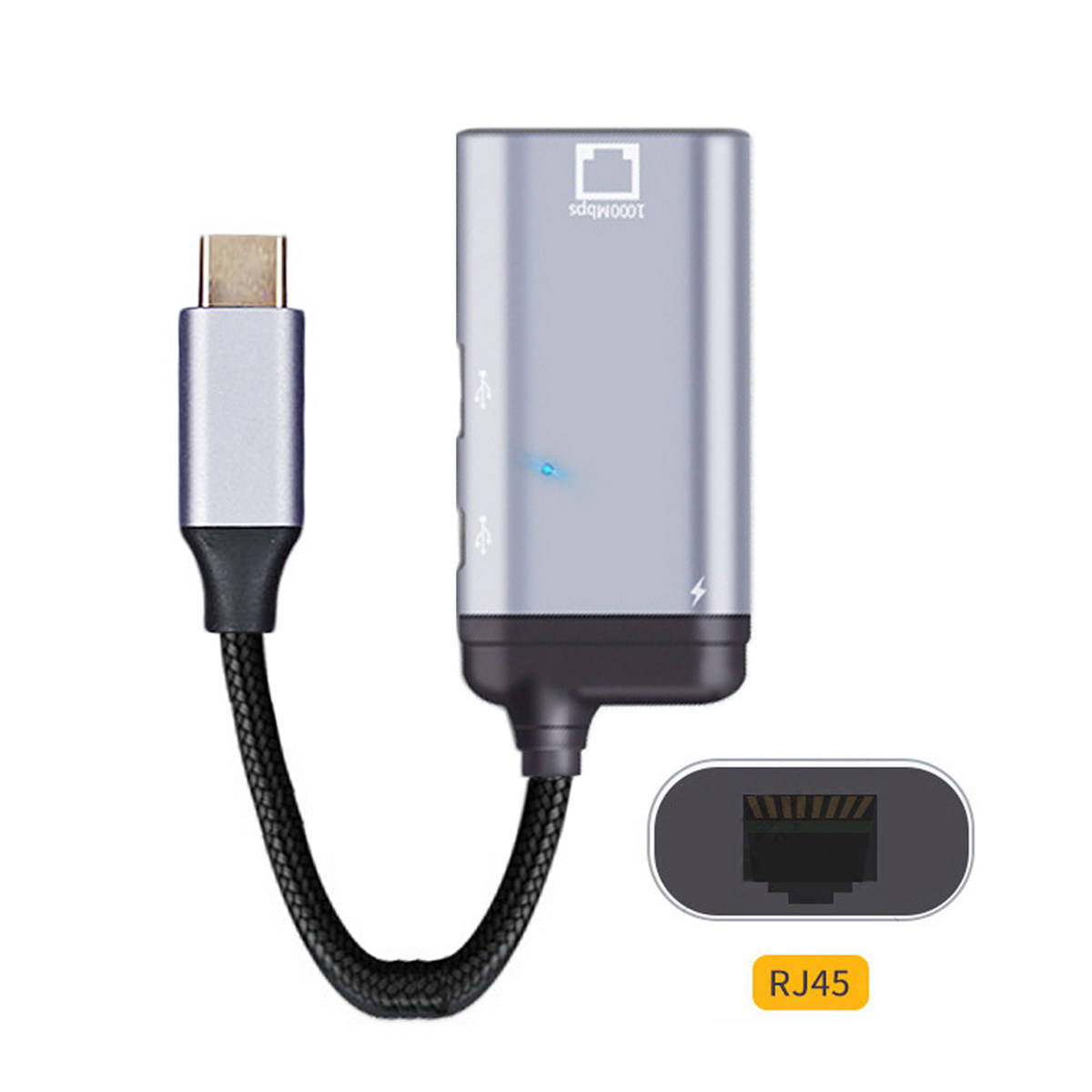 SYSTEM-S 3-in-1 adapter LAN socket &amp; USB 2.0 Type A socket &amp; 2x 3.1 C socket to C plug