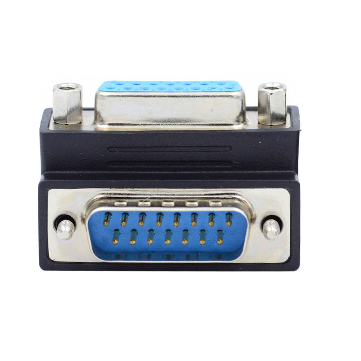 SYSTEM-S DB15 adapter DSUB 15 pin male to female 90° angle screw cable in black
