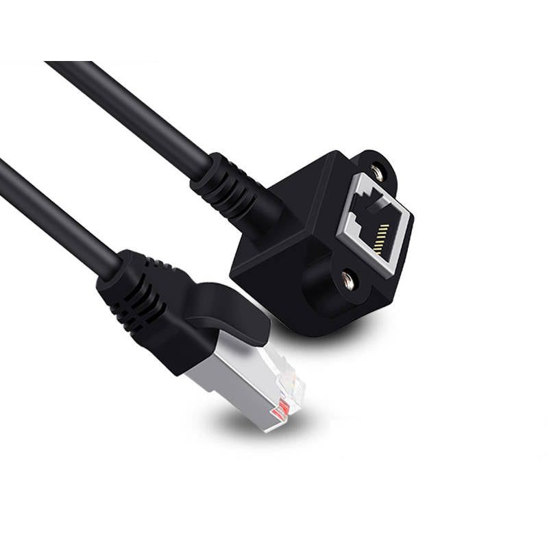 SYSTEM-S LAN Kabel 60 cm 8P8C Buchse zu RJ45 Stecker Winkel Schraube in Schwarz