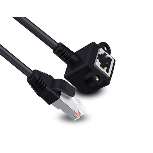 SYSTEM-S LAN Kabel 60 cm 8P8C Buchse zu RJ45 Stecker Winkel Schraube in Schwarz