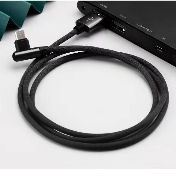 SYSTEM-S Micro USB cable 90° right angled plug to USB 2.0 Type A 90° right angled data cable charging cable 20 cm in black