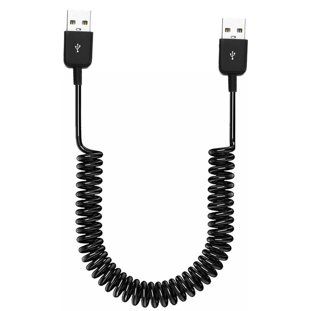 SYSTEM-S USB 2.0 cable 90 cm Type A male to male spiral extendable in black