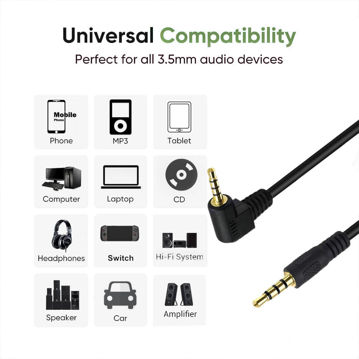 SYSTEM-S Audio Klinke Kabel 25 cm 3,5 mm TRRS Stecker zu Stecker Winkel AUX Schwarz