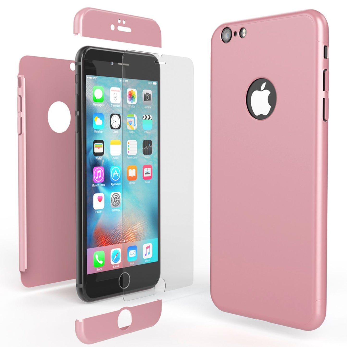 NALIA 360 Grad Handyhülle kompatibel mit iPhone 6 / 6s, Full-Cover & Glas vorne hinten Rundum Hülle Doppel-Schutz Dünn Ganzkörper Hard-Case Etui Handy-Tasche Bumper & Displayschutz
