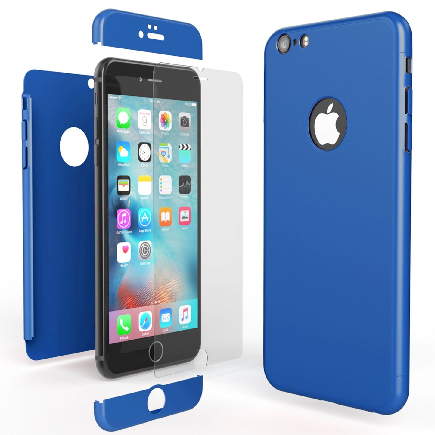 NALIA 360 Grad Handyhülle kompatibel mit iPhone 6 / 6s, Full-Cover & Glas vorne hinten Rundum Hülle Doppel-Schutz Dünn Ganzkörper Hard-Case Etui Handy-Tasche Bumper & Displayschutz