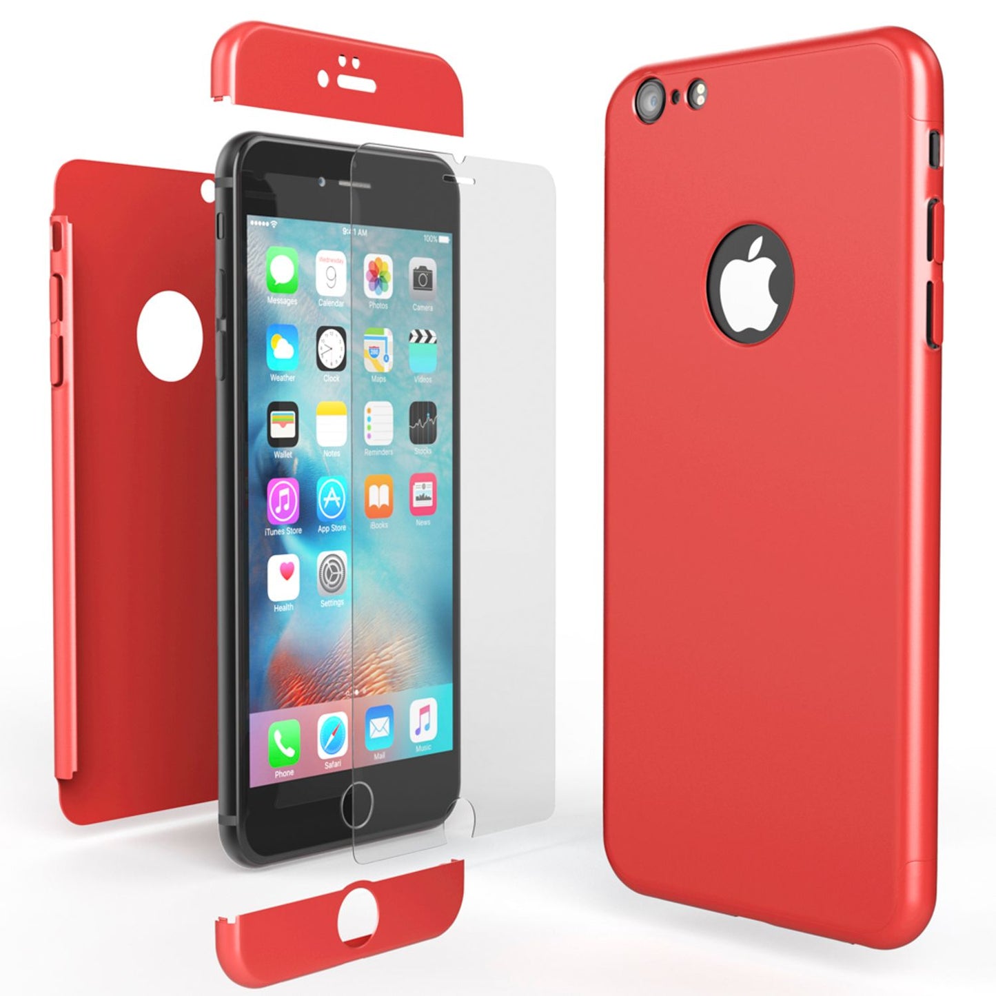 NALIA 360 Grad Handyhülle kompatibel mit iPhone 6 / 6s, Full-Cover & Glas vorne hinten Rundum Hülle Doppel-Schutz Dünn Ganzkörper Hard-Case Etui Handy-Tasche Bumper & Displayschutz