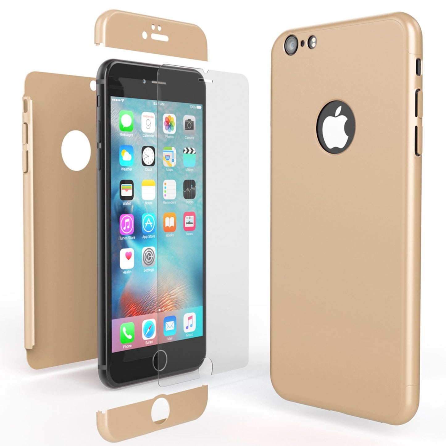 NALIA 360 Grad Handyhülle kompatibel mit iPhone 6 / 6s, Full-Cover & Glas vorne hinten Rundum Hülle Doppel-Schutz Dünn Ganzkörper Hard-Case Etui Handy-Tasche Bumper & Displayschutz