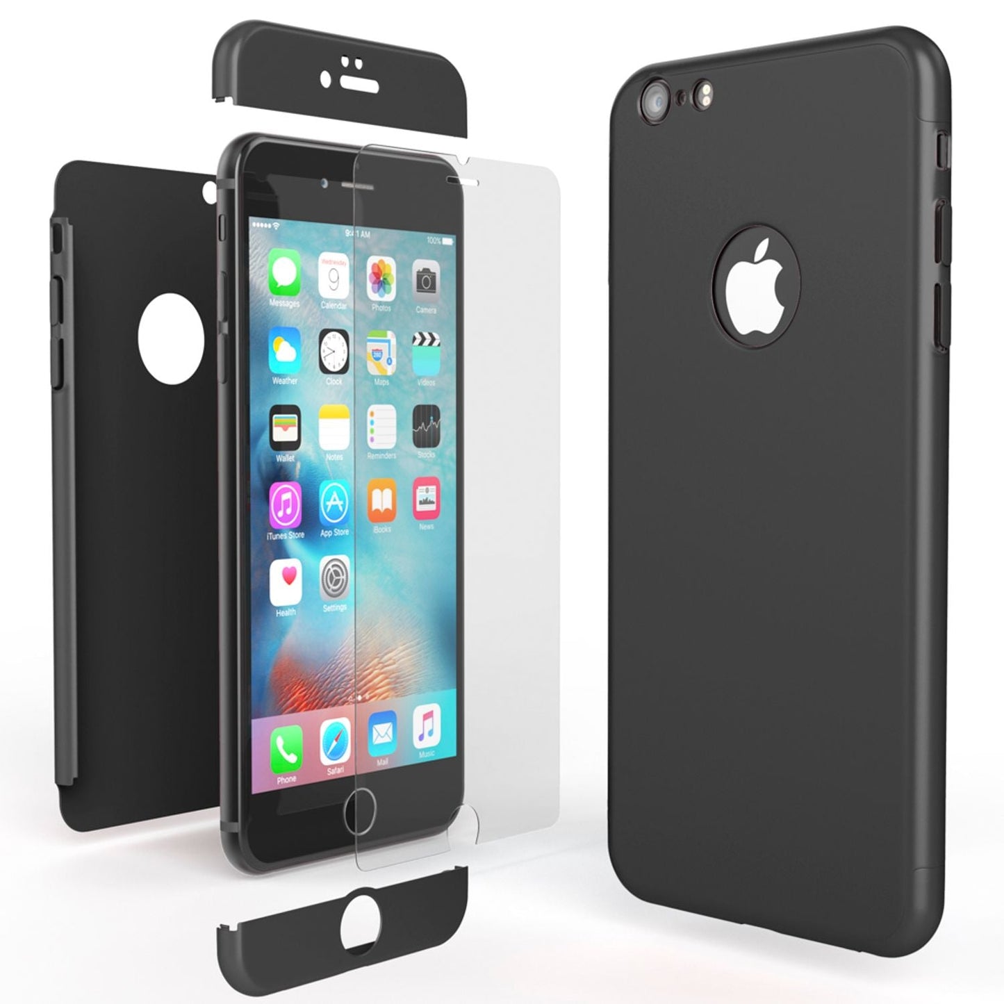 NALIA 360 Grad Handyhülle kompatibel mit iPhone 6 / 6s, Full-Cover & Glas vorne hinten Rundum Hülle Doppel-Schutz Dünn Ganzkörper Hard-Case Etui Handy-Tasche Bumper & Displayschutz