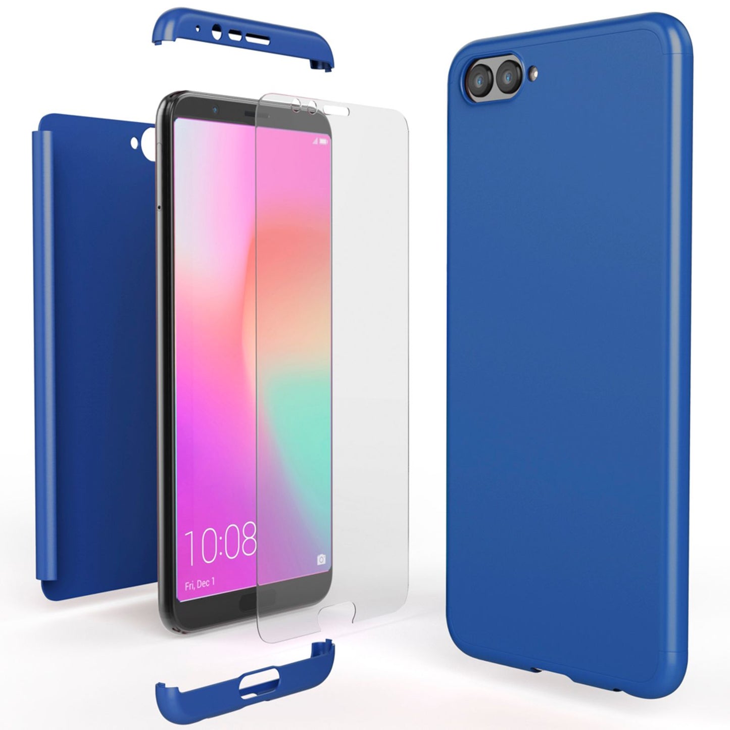 NALIA 360 Grad Handyhülle kompatibel mit Huawei Honor View 10, Full-Cover Schutzglas vorne hinten Hülle Doppel-Schutz, Dünn  Hard-Case Etui Handy-Tasche, Bumper Displayschutz