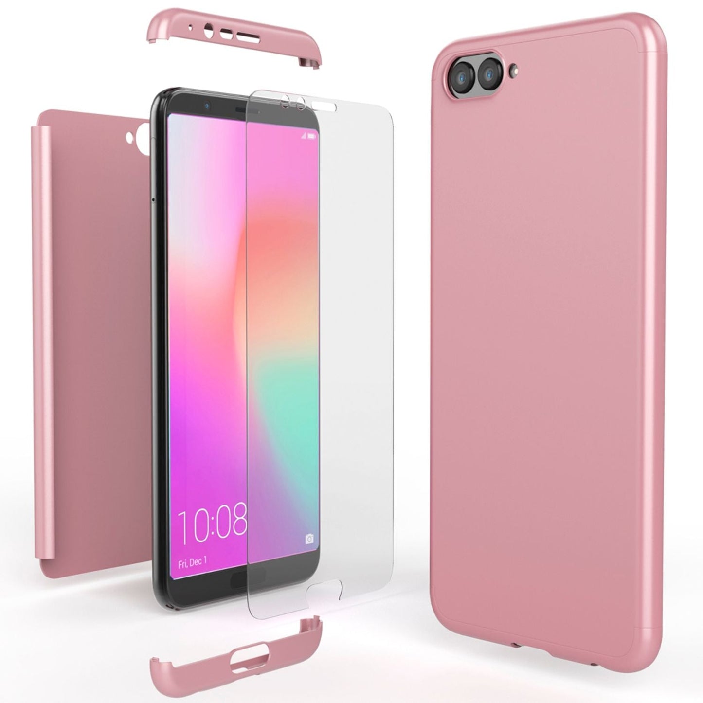 NALIA 360 Grad Handyhülle kompatibel mit Huawei Honor View 10, Full-Cover Schutzglas vorne hinten Hülle Doppel-Schutz, Dünn  Hard-Case Etui Handy-Tasche, Bumper Displayschutz