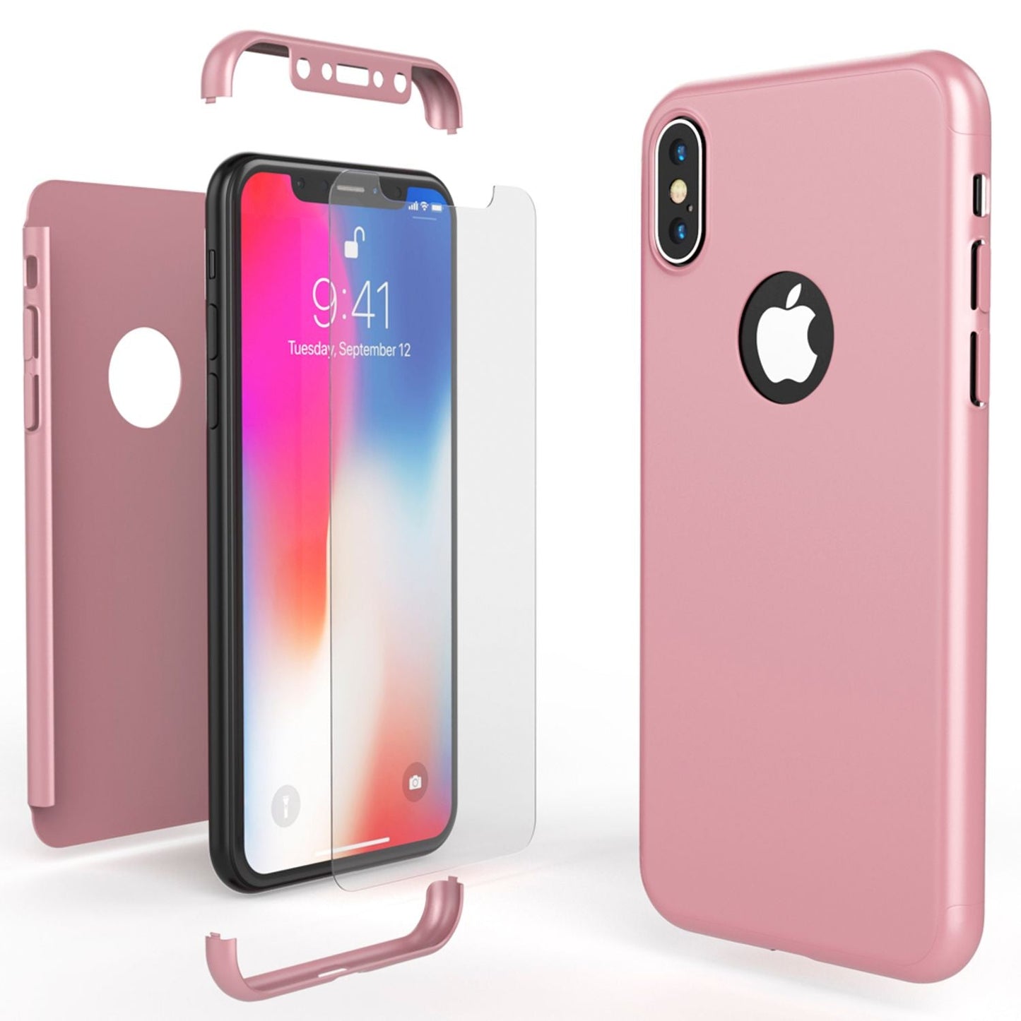 NALIA 360° Handyhülle kompatibel mit iPhone X XS, Full-Cover & Schutzglas Vorne Hinten Rundum Hülle Doppel-Schutz, Ganzkörper Hard-Case Dünn Handy-Tasche, Bumper & Displayschutz