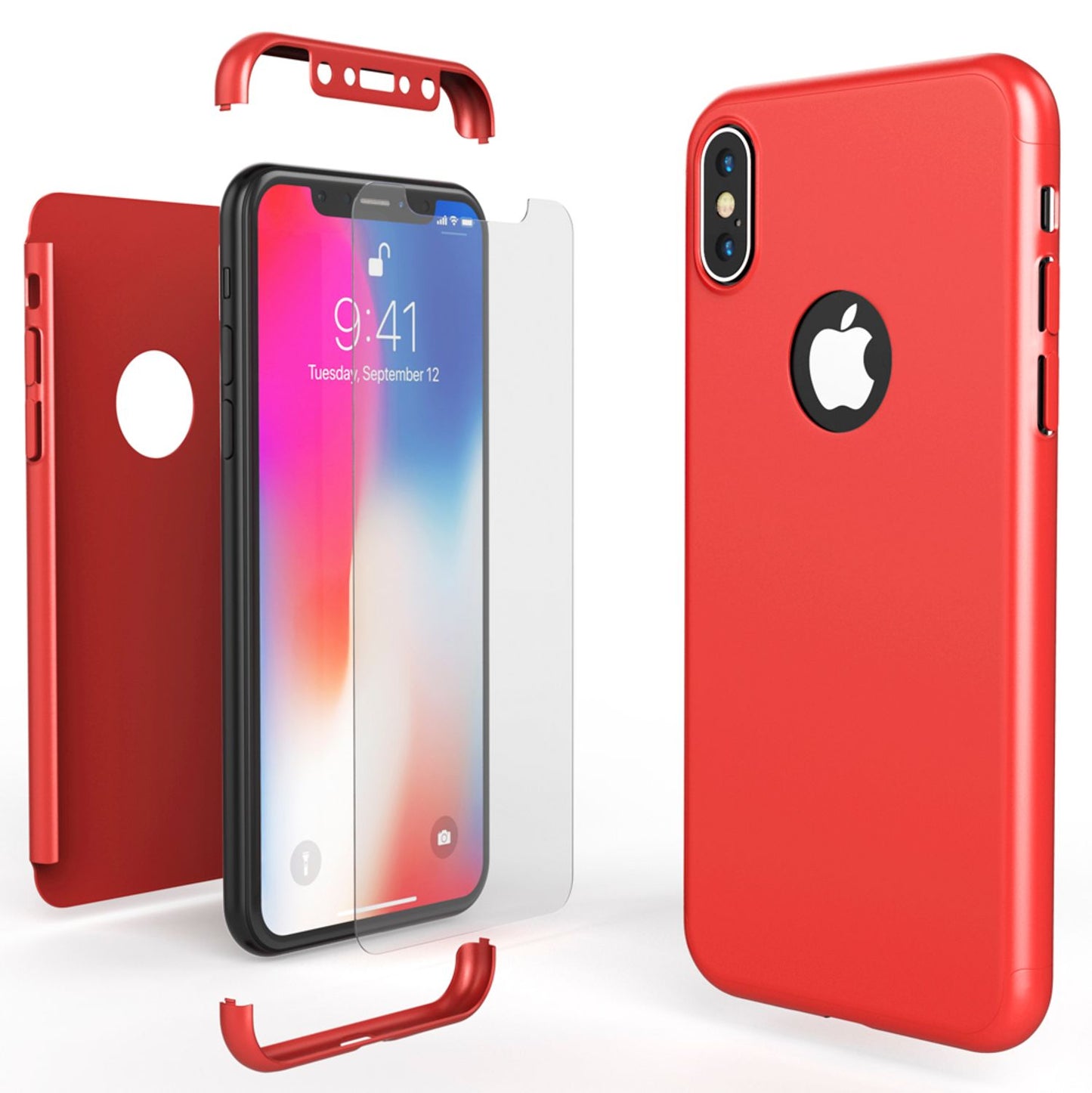 NALIA 360° Handyhülle kompatibel mit iPhone X XS, Full-Cover & Schutzglas Vorne Hinten Rundum Hülle Doppel-Schutz, Ganzkörper Hard-Case Dünn Handy-Tasche, Bumper & Displayschutz