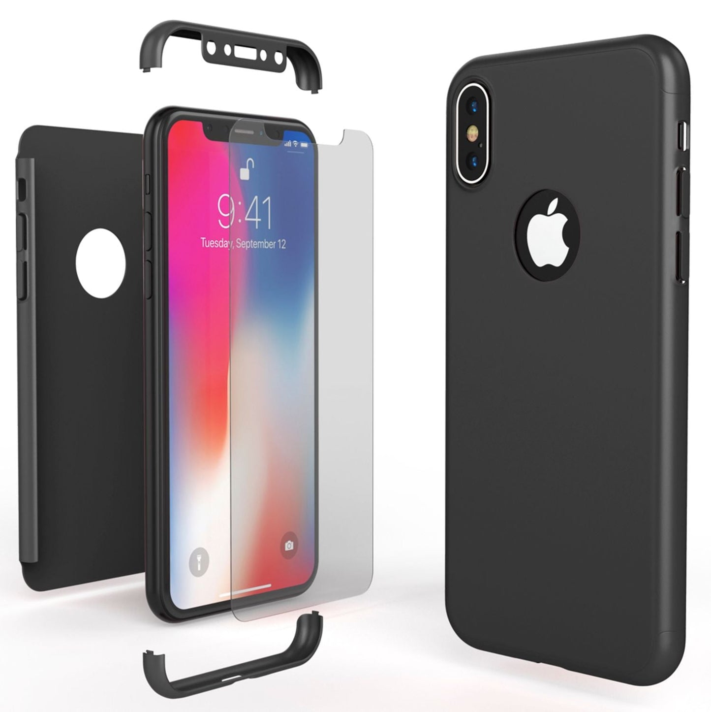NALIA 360° Handyhülle kompatibel mit iPhone X XS, Full-Cover & Schutzglas Vorne Hinten Rundum Hülle Doppel-Schutz, Ganzkörper Hard-Case Dünn Handy-Tasche, Bumper & Displayschutz