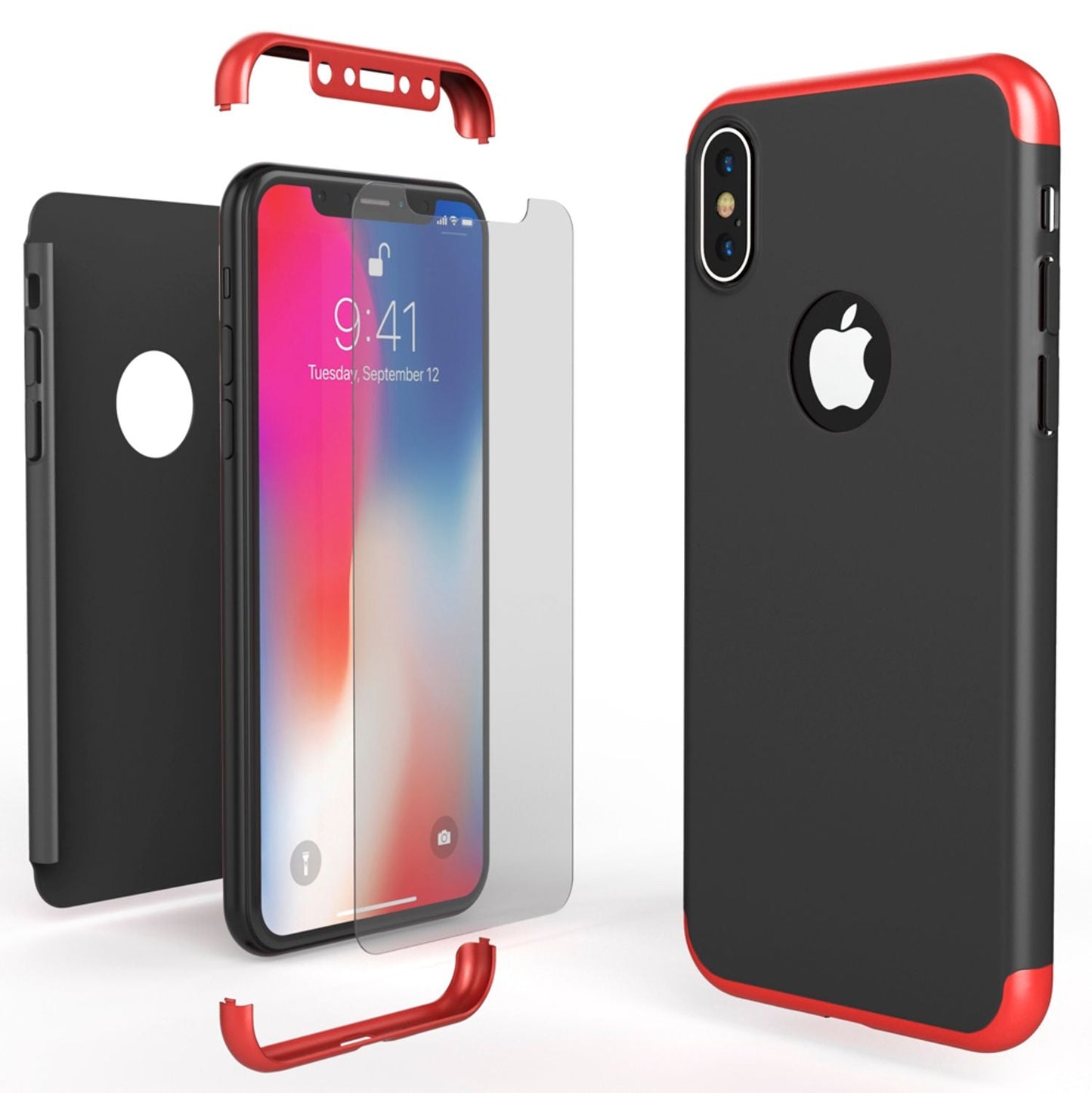 NALIA 360° Handyhülle kompatibel mit iPhone X XS, Full-Cover & Schutzglas Vorne Hinten Rundum Hülle Doppel-Schutz, Ganzkörper Hard-Case Dünn Handy-Tasche, Bumper & Displayschutz